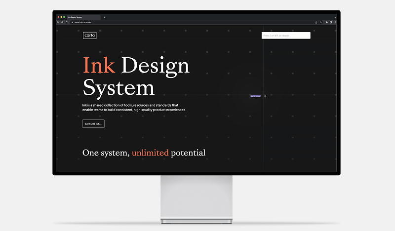 Carta Ink Design System website displayed on a desktop monitor